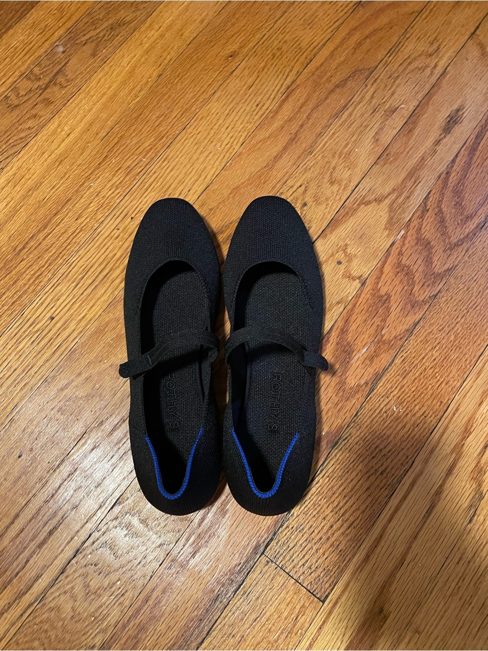 Rothy's Black Mary Jane Shoes with Blue Accent